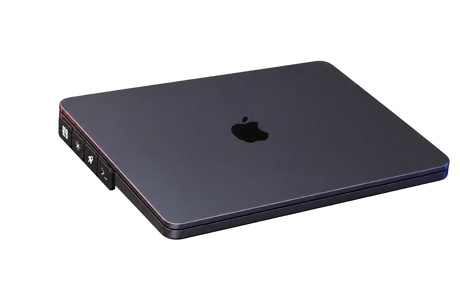 Four magnetic CLICKKEY modules attached flush along the short side of a closed MacBook
